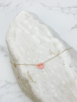 Simple Pink Cutout Heart Necklace