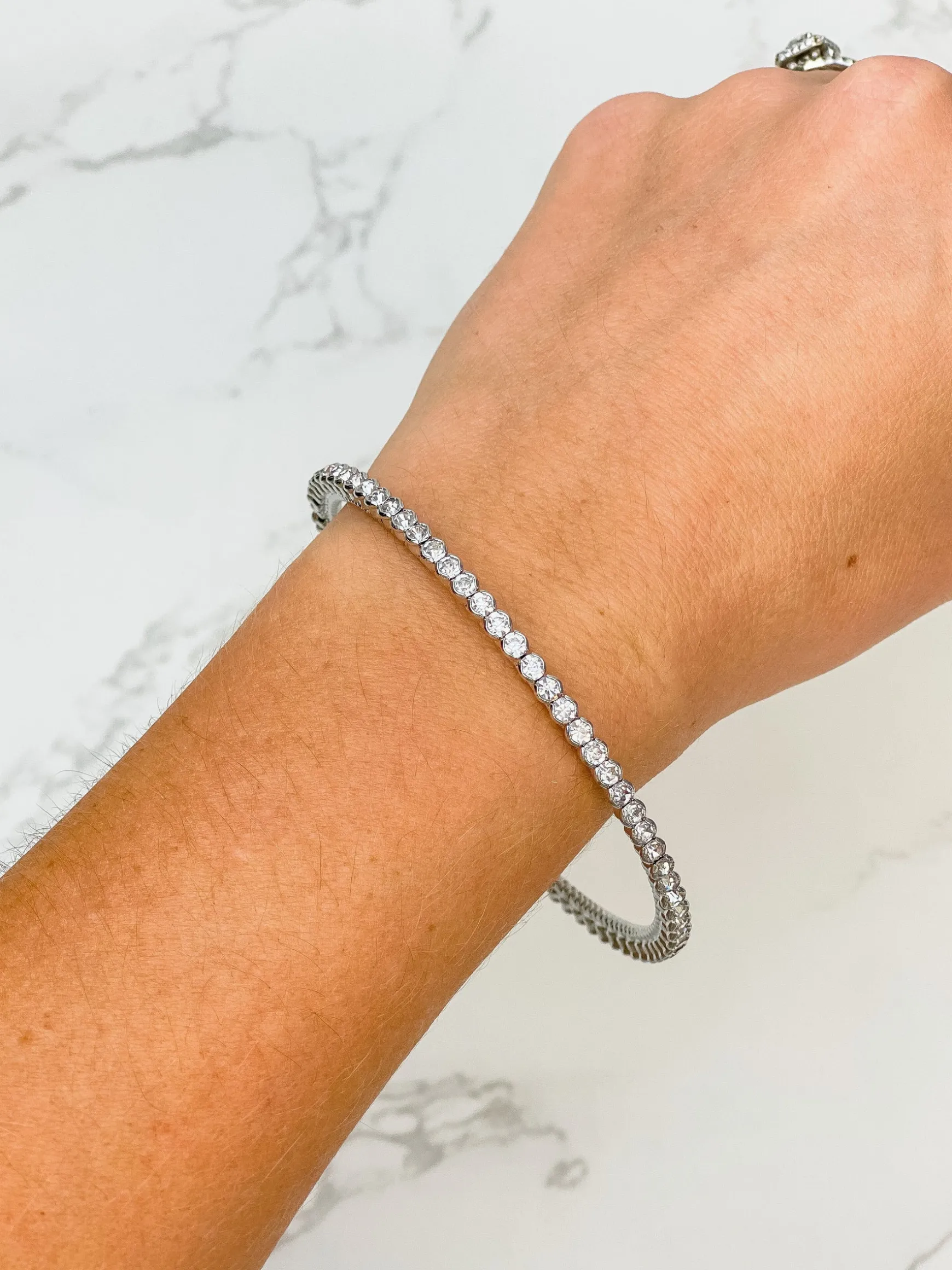 Simple Rhinestone Cuff Bracelet - Silver