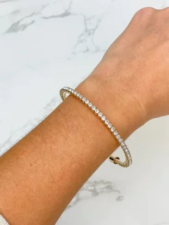 Simple Rhinestone Cuff Bracelet - Gold