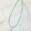 Single Pearl Leather Choker Necklace - Turquoise