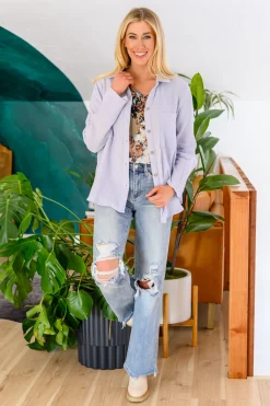 Skies The Limit Button Up in Lavender Blue