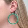 Skinny Open Beaded Dangle Earrings - Green