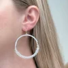 Skinny Open Beaded Dangle Earrings - White