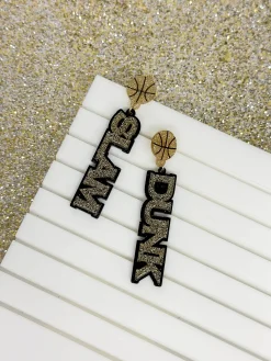 'Slam Dunk' Statement Dangle Earrings - Gold & Black Glitter
