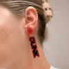 'Slam Dunk' Statement Dangle Earrings - Red & Black Glitter