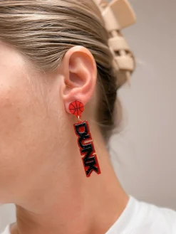 'Slam Dunk' Statement Dangle Earrings - Red & Black Glitter