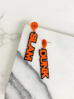 'Slam Dunk' Statement Dangle Earrings - Orange & Black