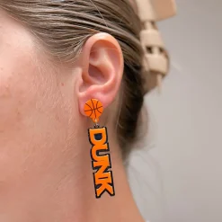 'Slam Dunk' Statement Dangle Earrings - Orange & Black