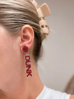 'Slam Dunk' Statement Dangle Earrings - Maroon & Silver Glitter