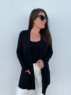 Slouchy Open Pocket Cardigan - Black