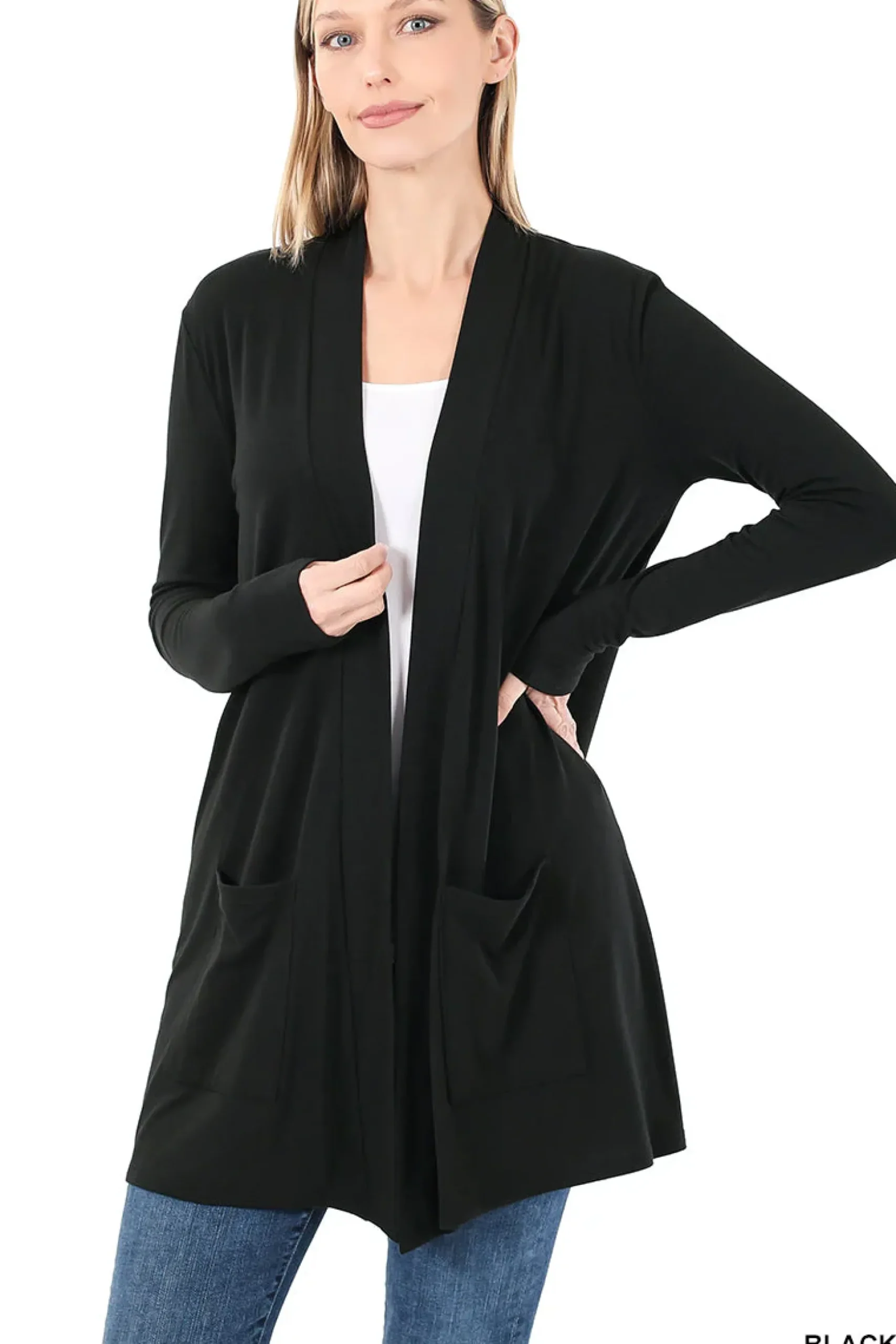 Slouchy Open Pocket Cardigan - Black