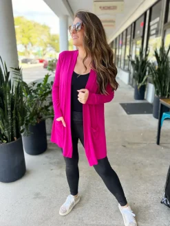 Slouchy Pocket Open Cardigan - Magenta