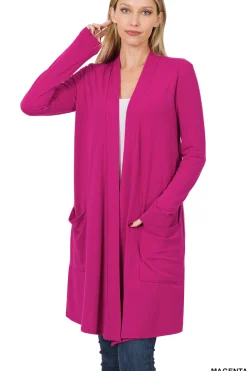 Slouchy Pocket Open Cardigan - Magenta