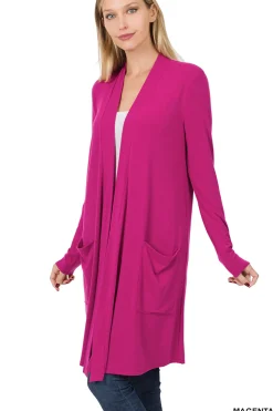 Slouchy Pocket Open Cardigan - Magenta
