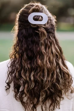 Small Teleties Flat Oval Clip - Silver Flames