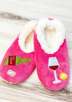 Snoozies! Slippers - Wine O'Clock Hot Pink