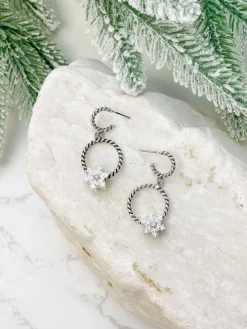 Snowflake Charm Braided Hoop Earrings