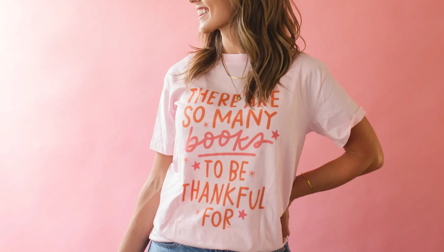 'So Many Books To Be Thankful For' Blush Graphic Tee