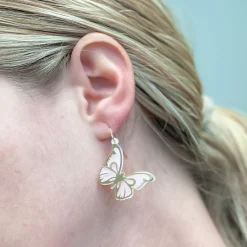 Soft Pink & Gold Butterfly Dangle Earrings