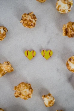 Softball Heart Acrylic Stud Earrings