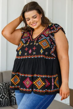 Sophia Embroidered Blouse in Black (Ships in 1-2 Weeks)