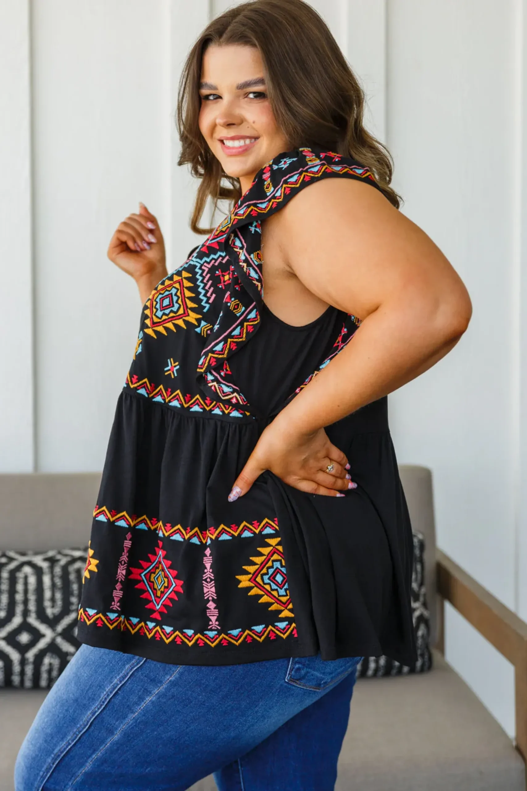 Sophia Embroidered Blouse in Black (Ships in 1-2 Weeks)