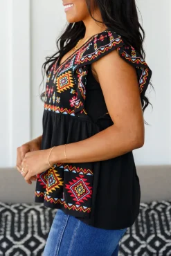 Sophia Embroidered Blouse in Black (Ships in 1-2 Weeks)