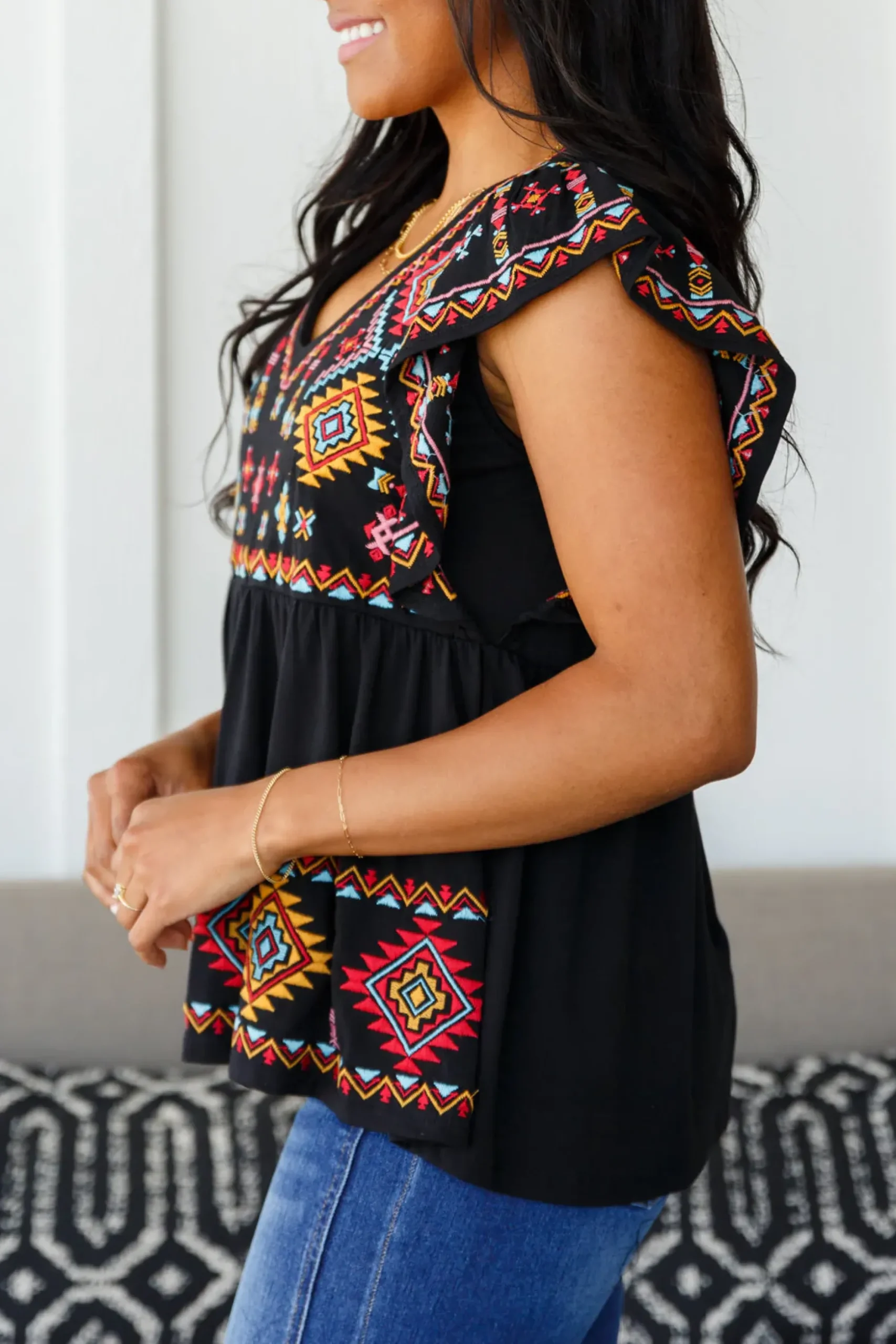 Sophia Embroidered Blouse in Black (Ships in 1-2 Weeks)