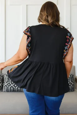 Sophia Embroidered Blouse in Black (Ships in 1-2 Weeks)
