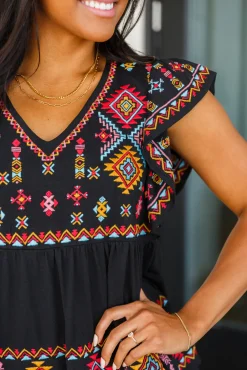 Sophia Embroidered Blouse in Black (Ships in 1-2 Weeks)