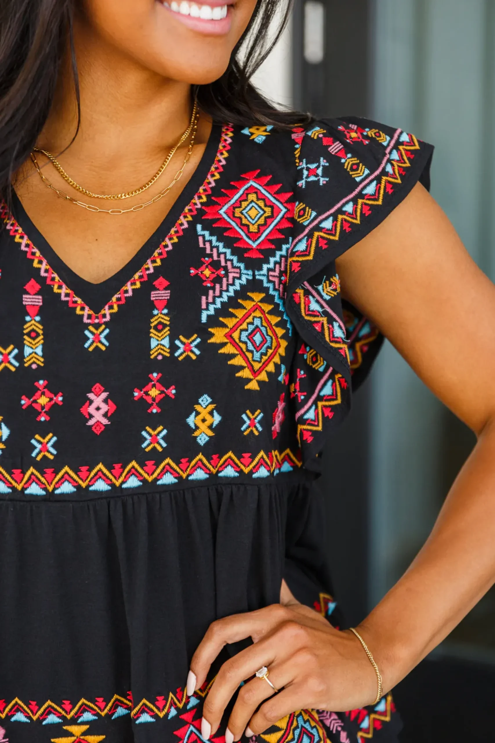 Sophia Embroidered Blouse in Black (Ships in 1-2 Weeks)