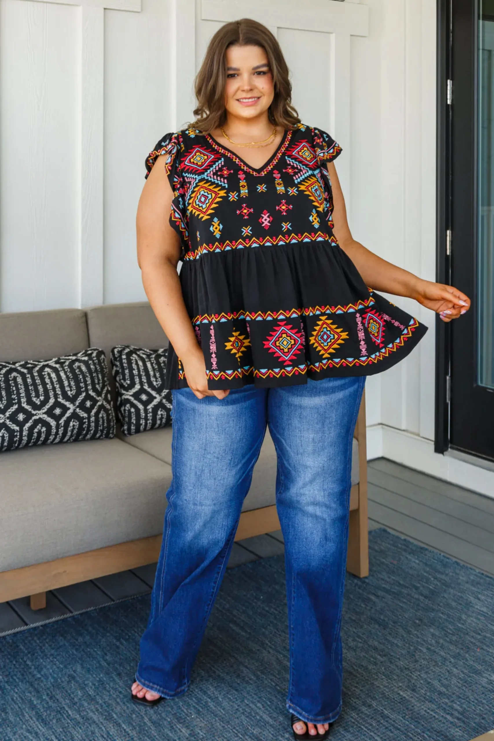 Sophia Embroidered Blouse in Black (Ships in 1-2 Weeks)