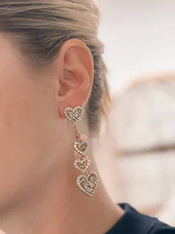 Sparkling Hearts Dangle Earrings - Light Pink