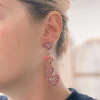 Sparkling Hearts Dangle Earrings - Dark Pink