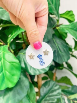 Sparkly Star Stud Earrings - Clear