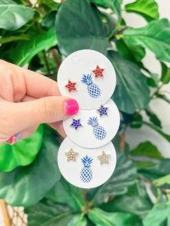 Sparkly Star Stud Earrings - Blue