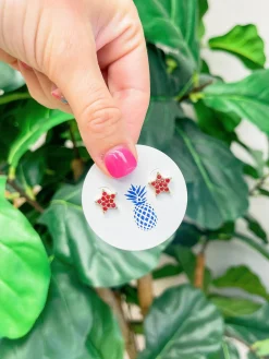 Sparkly Star Stud Earrings - Red