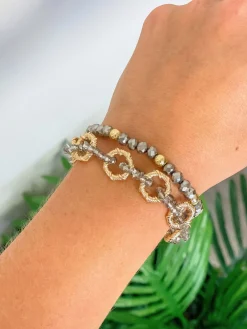 Spiral Circle Link Beaded Stretch Bracelet
