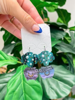Spooky Cauldron Dangle Earrings - Green