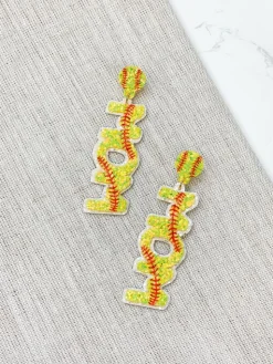 Sports Mom Glitter Dangle Earrings - Softball