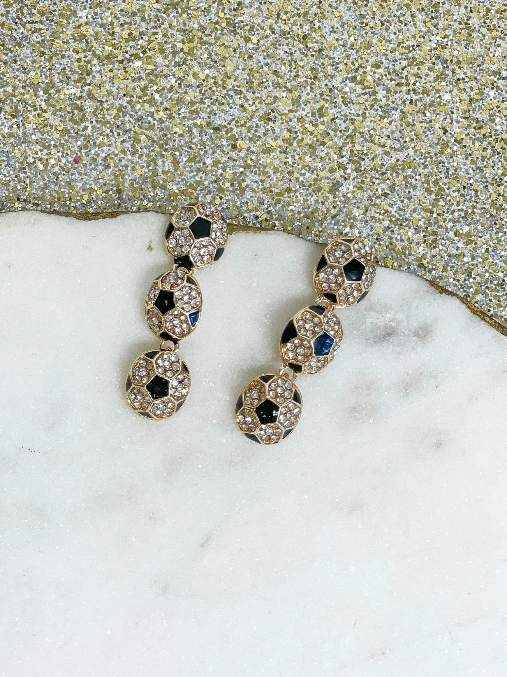 Sporty Rhinestone Trio Dangle Earrings - Soccer