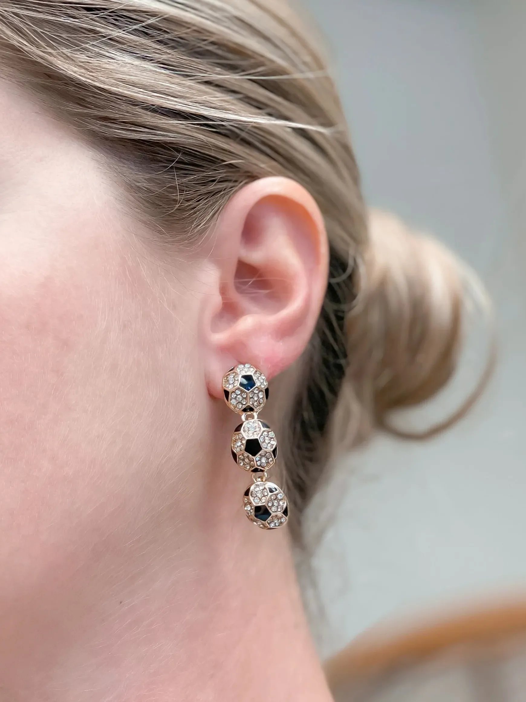 Sporty Rhinestone Trio Dangle Earrings - Soccer