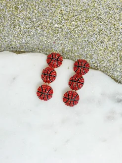 Sporty Rhinestone Trio Dangle Earrings - Basketball