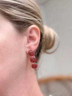 Sporty Rhinestone Trio Dangle Earrings - Basketball