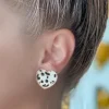 Spotted Heart Textured Stud Earrings - White