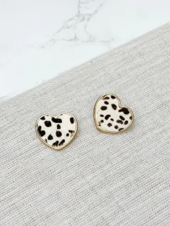 Spotted Heart Textured Stud Earrings - White