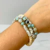 Spotted Rubber Disc Beaded Stretch Bracelet Stack - Mint