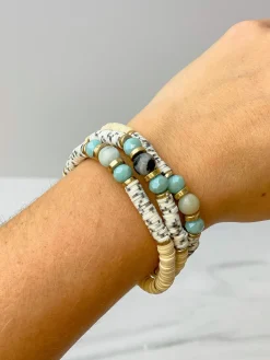 Spotted Rubber Disc Beaded Stretch Bracelet Stack - Mint