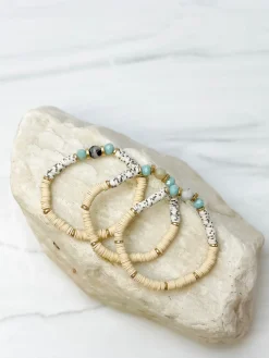 Spotted Rubber Disc Beaded Stretch Bracelet Stack - Mint