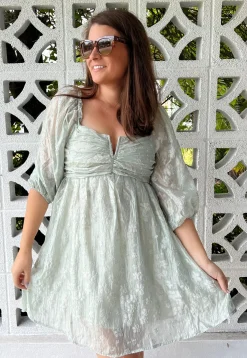 Spotting Fairies Puff Sleeve Dress in Sage